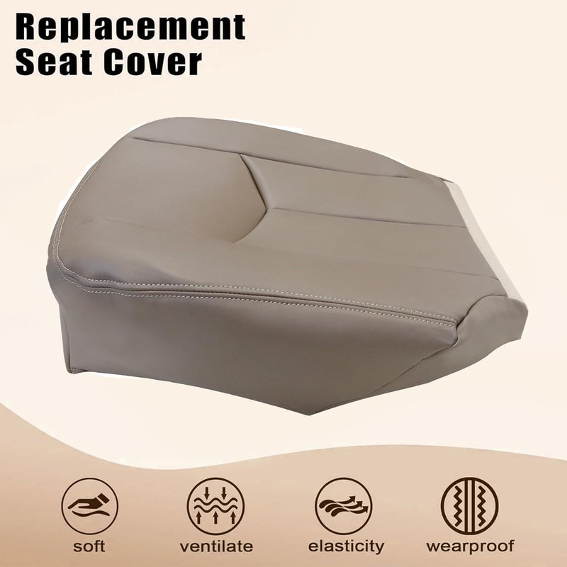 AOUTTUOA Driver Bottom Replacement Leather Seat Cover TAN （#522 ） Compatible with Chevy Avalanche Silverado＆GMC Sierra 1500 2500 3500 HD 2003 2004 2005 2006 - Image 3